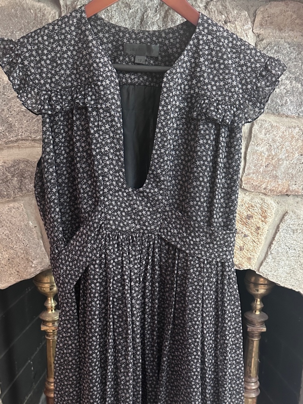 Jill Stuart 12 Black Star Sheer Ruffle Dress Whimsigoth Celestial Romantic Goth
